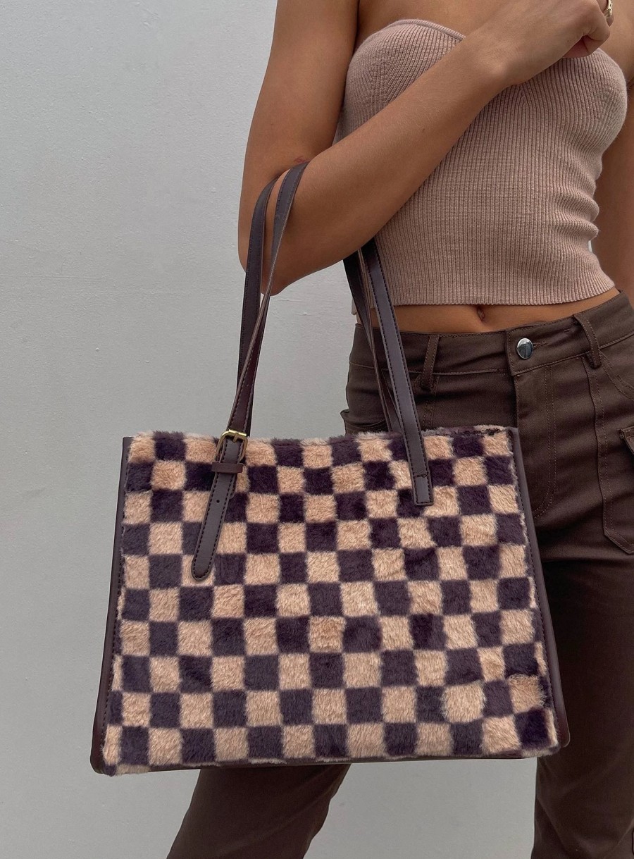 Accessories * | Princess Polly Marika Checkered Tote Brown