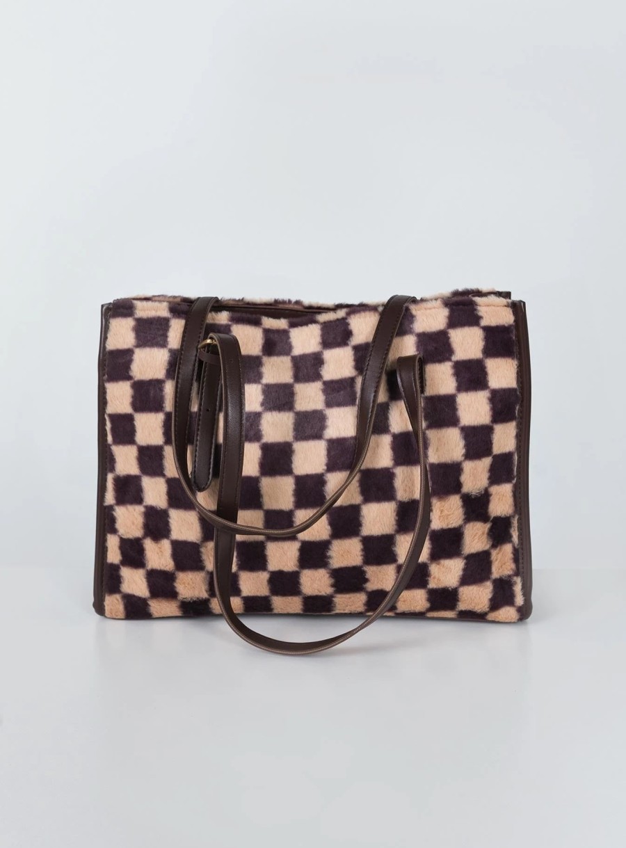 Accessories * | Princess Polly Marika Checkered Tote Brown