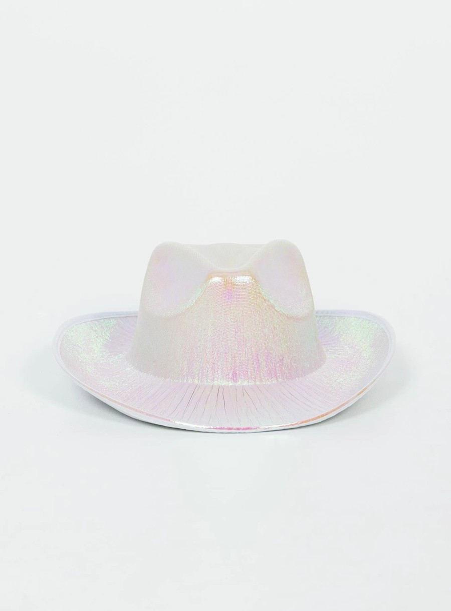 Accessories * | Princess Polly Own The Night Shimmer Cowboy Hat White