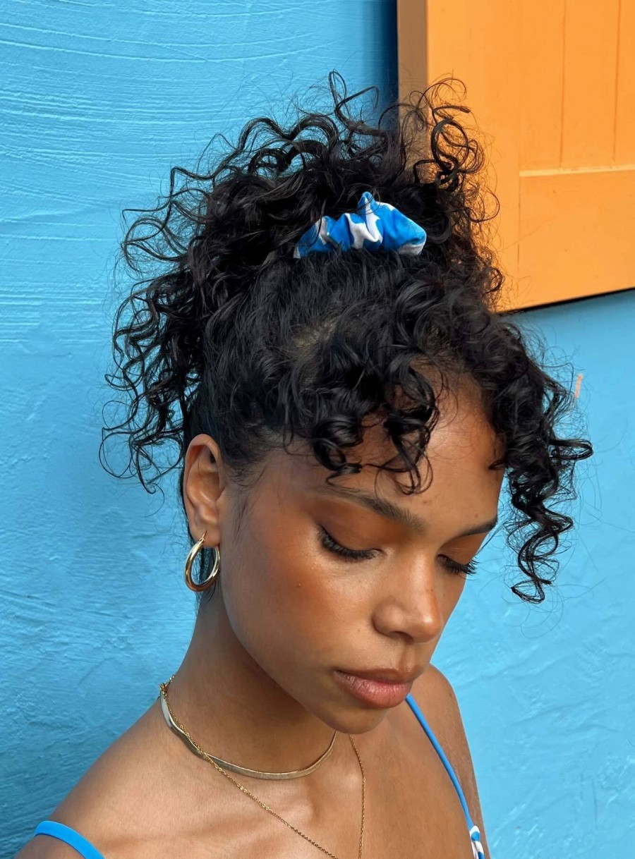 Accessories * | Princess Polly Lower Impact Janey Scrunchie / White Blue