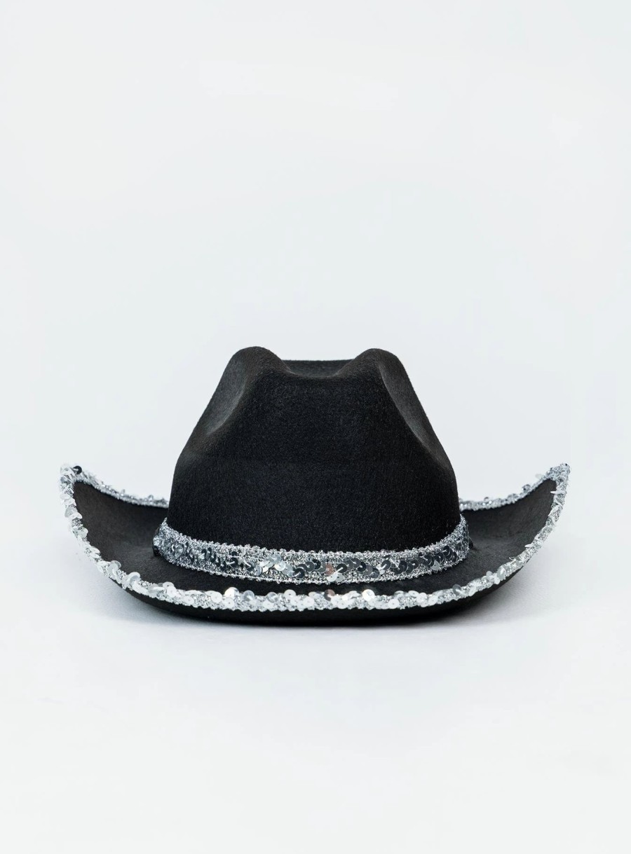 Accessories * | Princess Polly Hey Ya Sequin Cowboy Hat Black