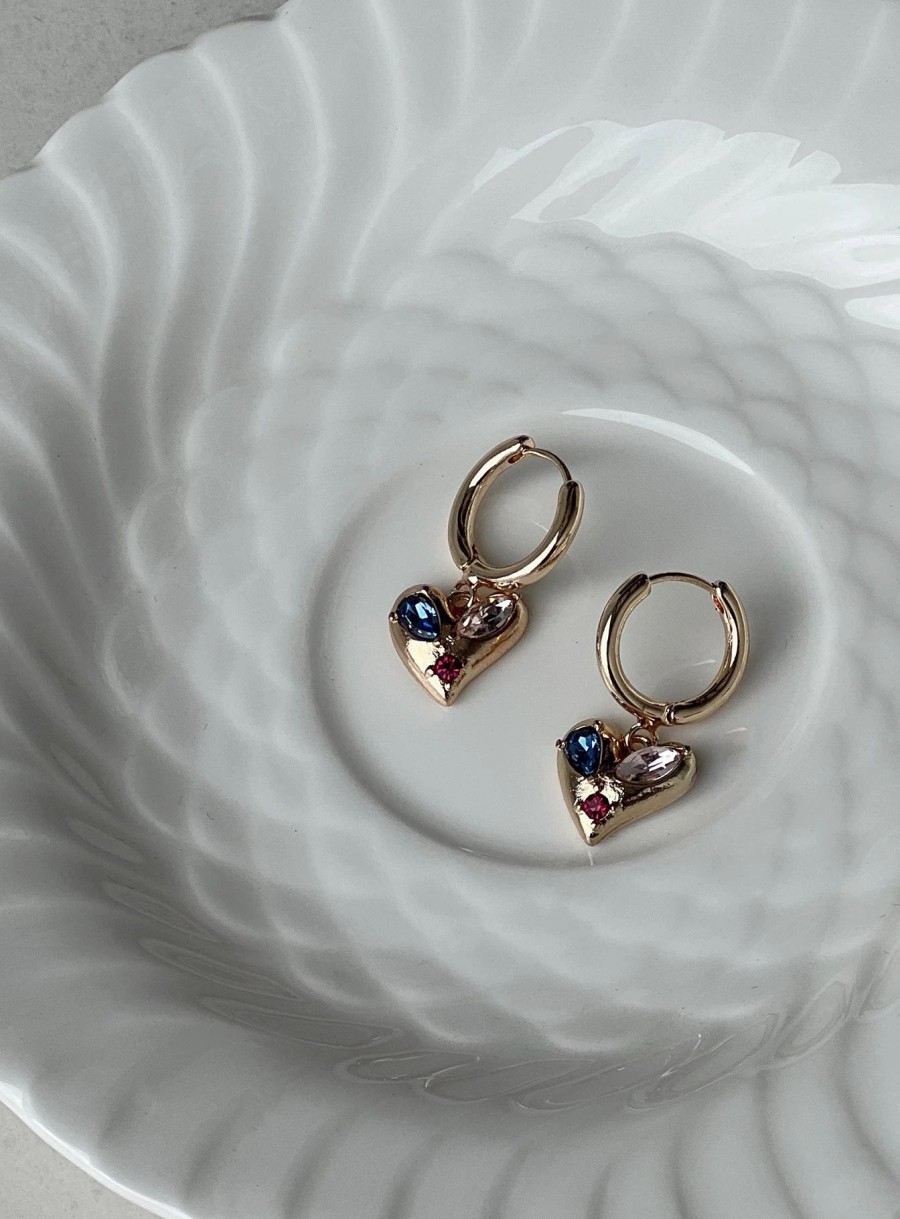 Accessories * | Princess Polly Lower Impact Creighton Heart Earrings / Multi Gold