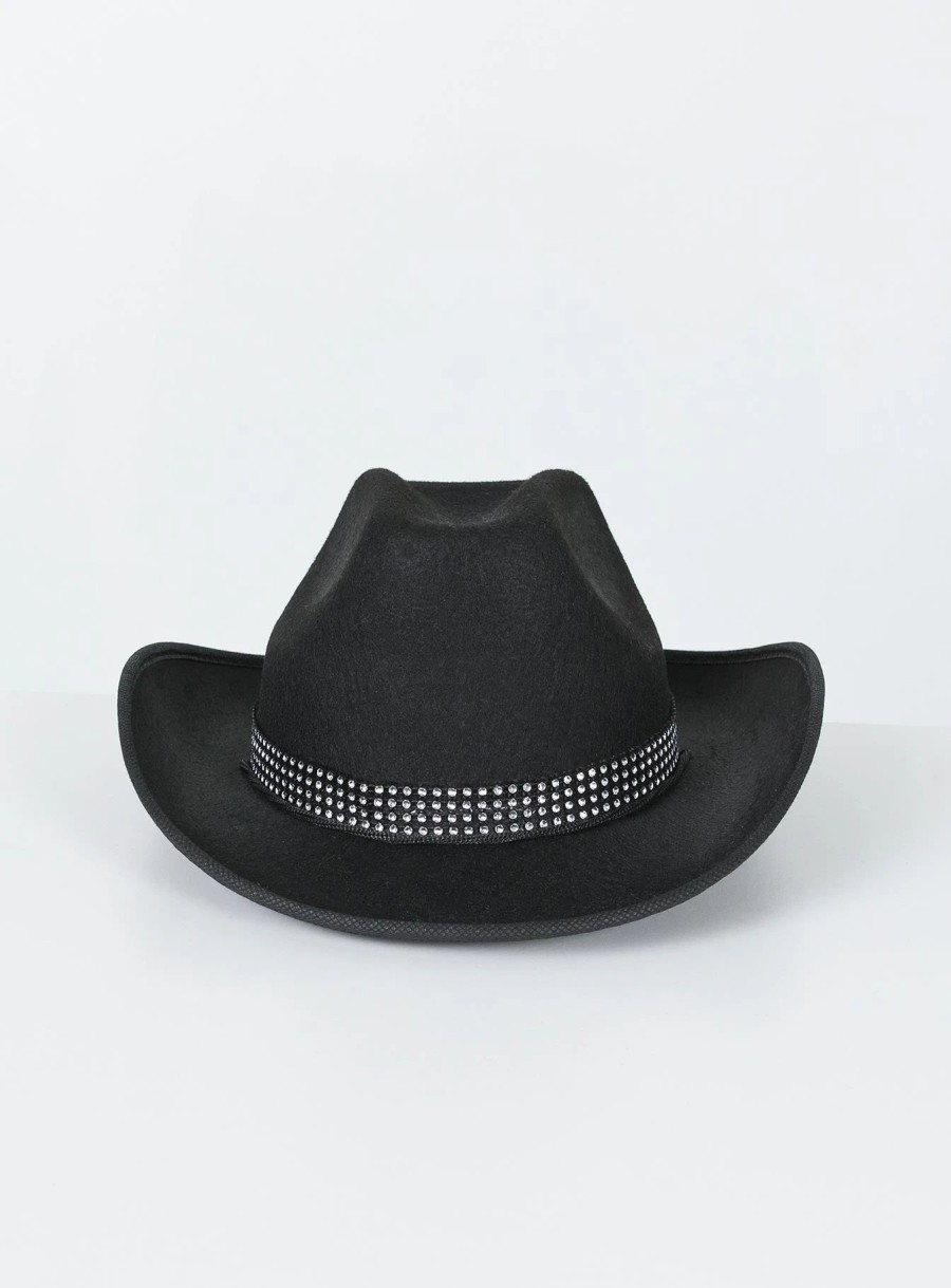 Accessories * | Princess Polly Rissell Rhinestone Cowboy Hat Black