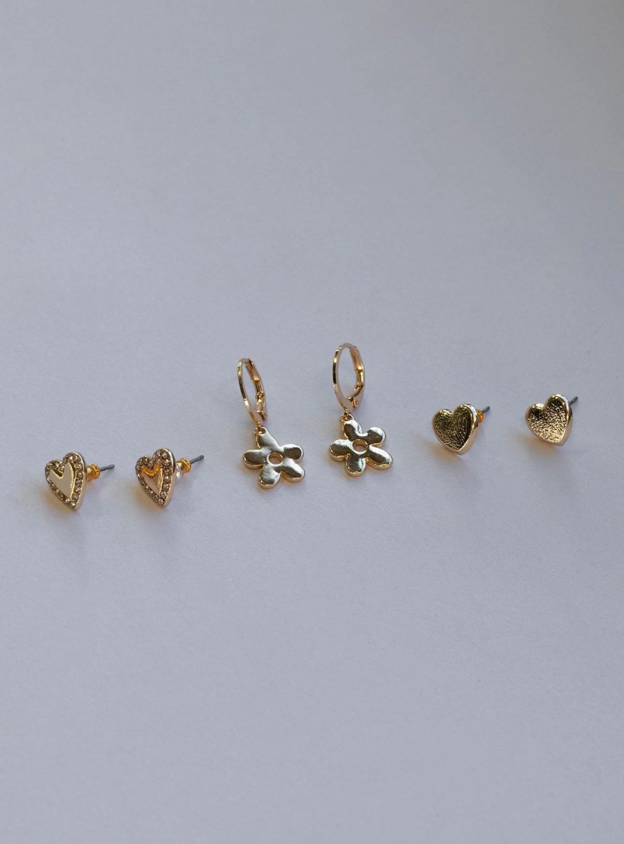 Accessories * | Princess Polly Lower Impact Everheart Earring Pack Gold