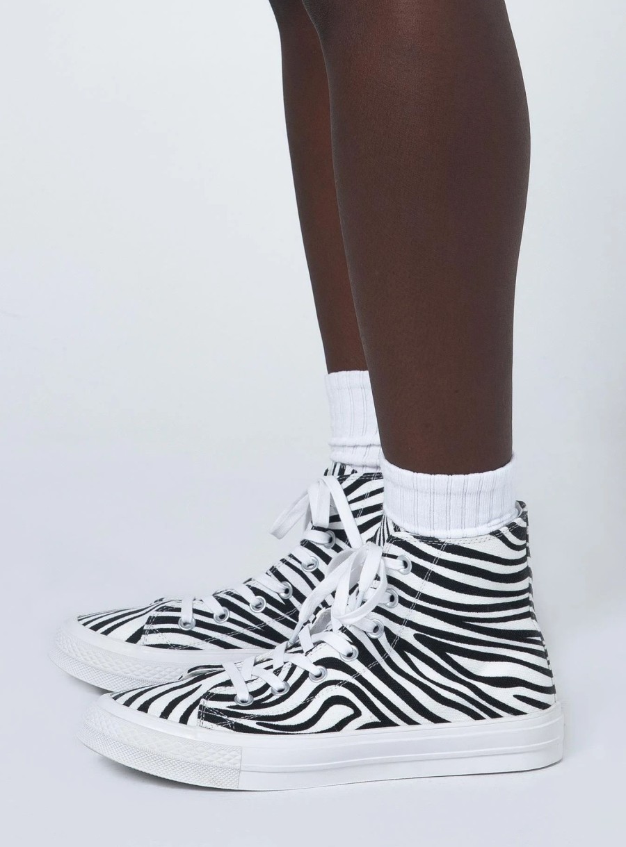 Shoes * | Princess Polly Sahara Zebra Canvas High Top Sneaker White