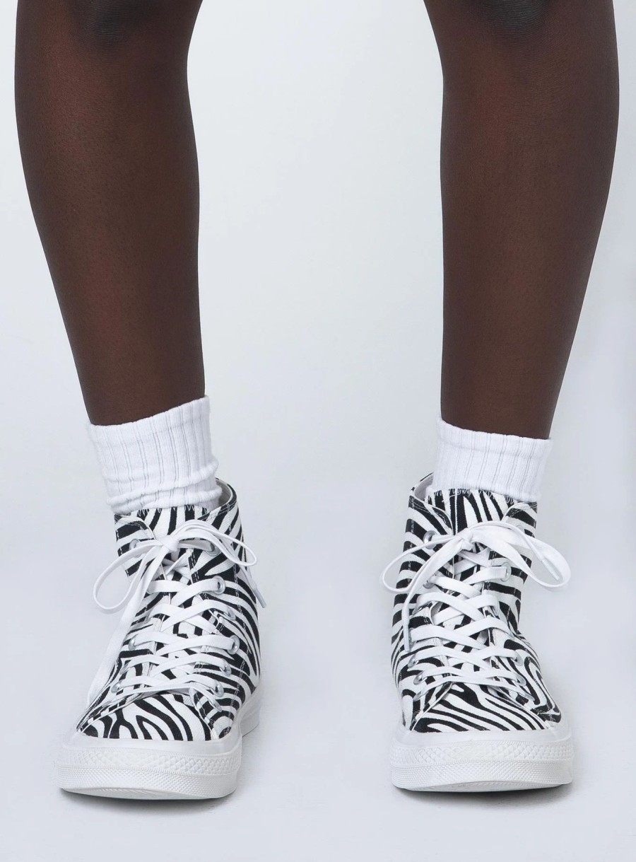 Shoes * | Princess Polly Sahara Zebra Canvas High Top Sneaker White