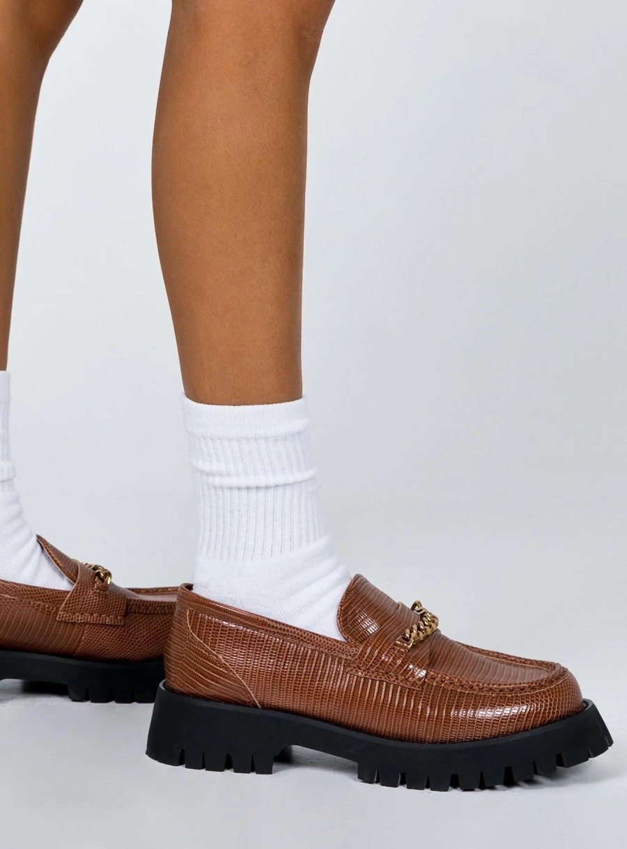 Shoes * | Princess Polly Unchained Patent Loafer Brown