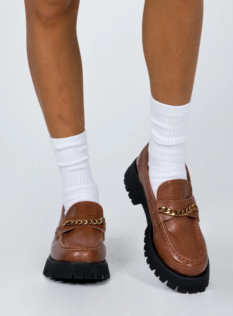 Shoes * | Princess Polly Unchained Patent Loafer Brown