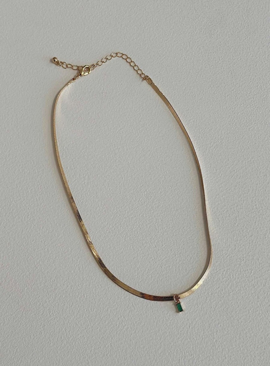 Accessories * | Princess Polly Lower Impact Gina Necklace Green / Gold