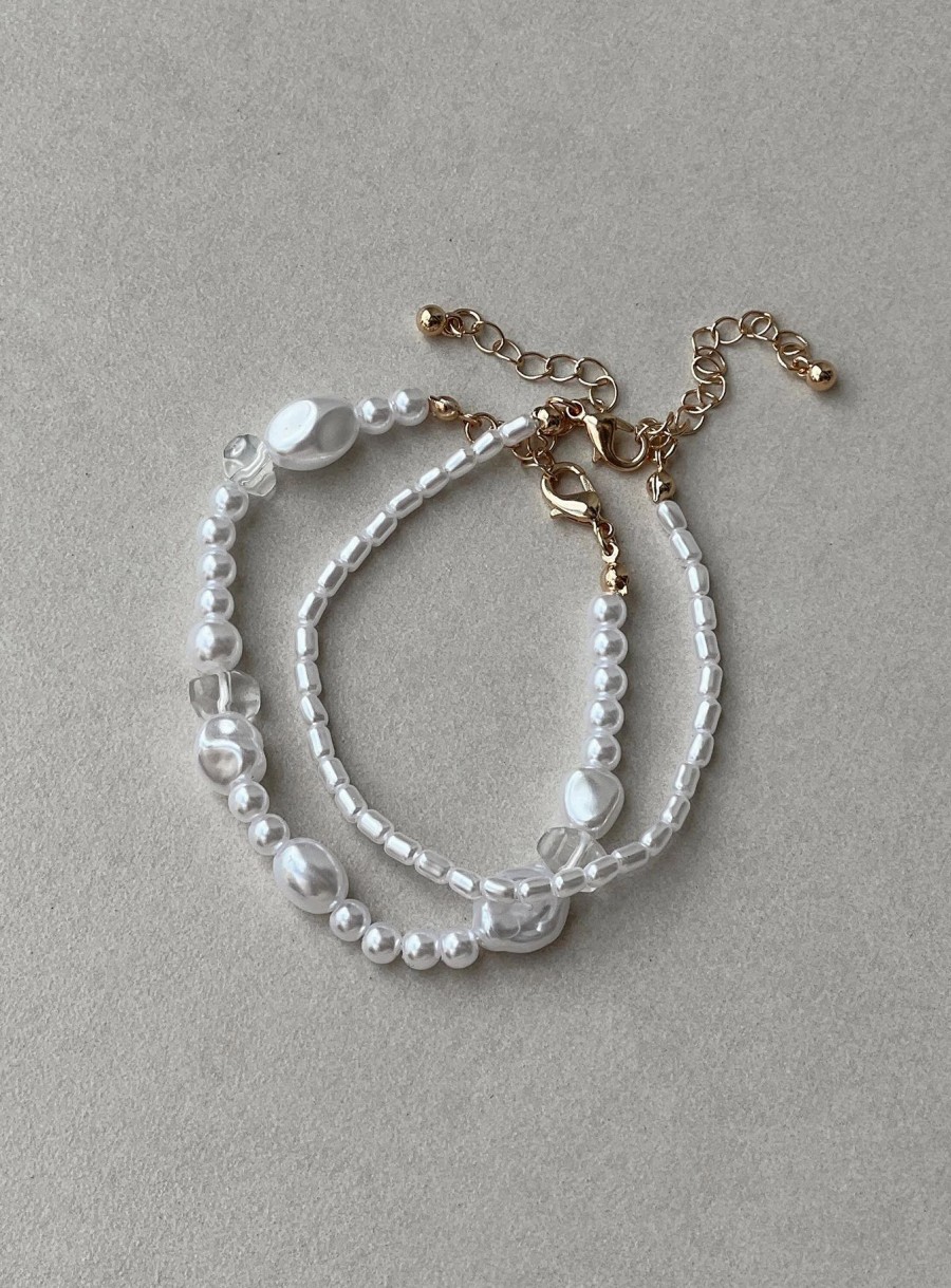 Accessories * | Princess Polly Petra Pearl Bracelet Set / White Gold