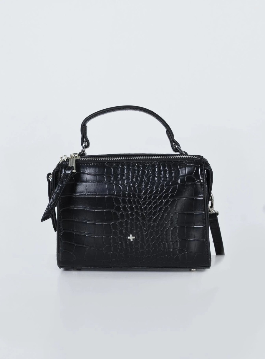 Accessories * | Peta And Jain Peta & Jain Dylan Crossbody Bag Black Croc / Silver Black / Silver