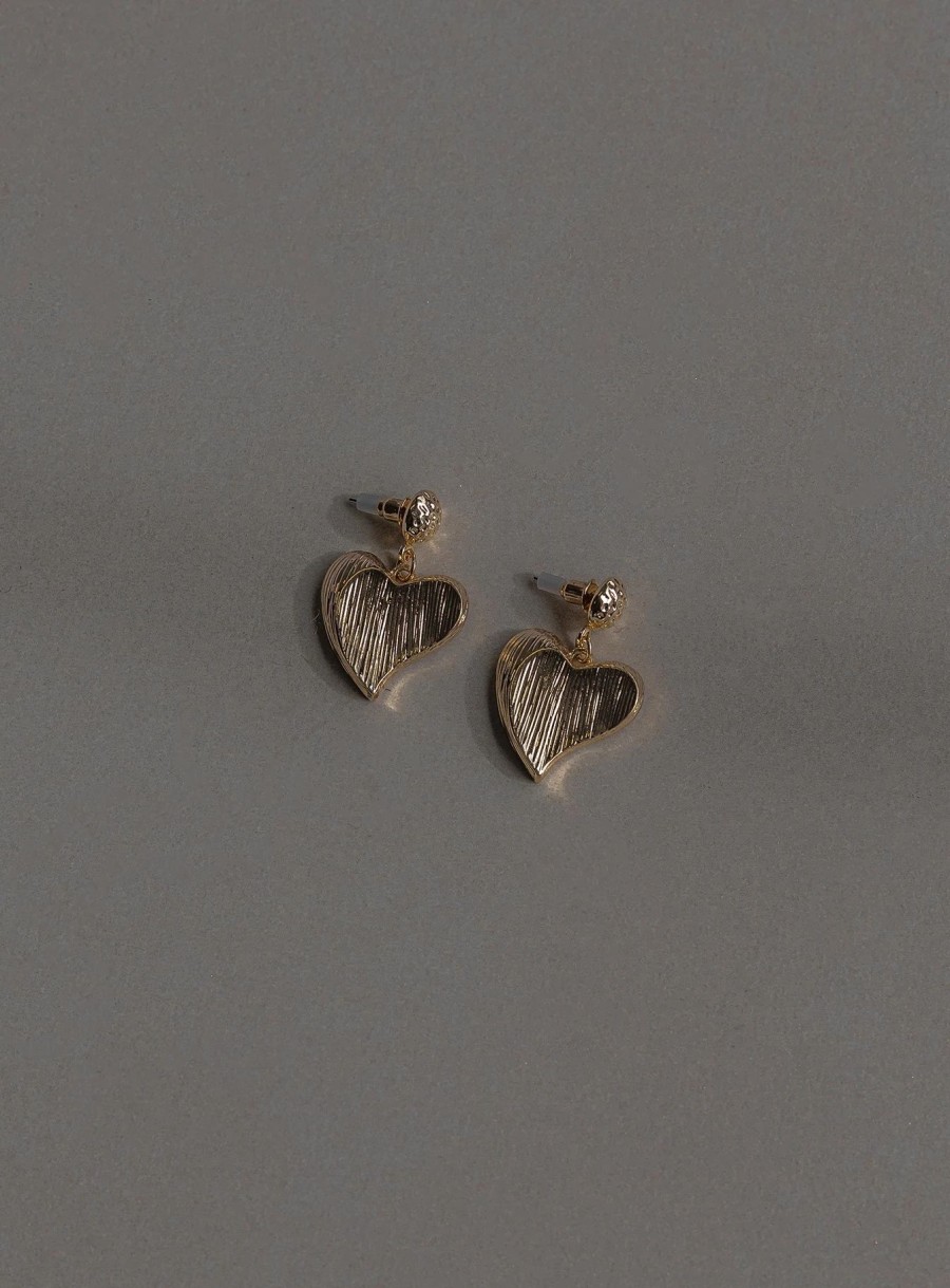 Accessories * | Princess Polly Lower Impact Mallay Heart Earrings Gold