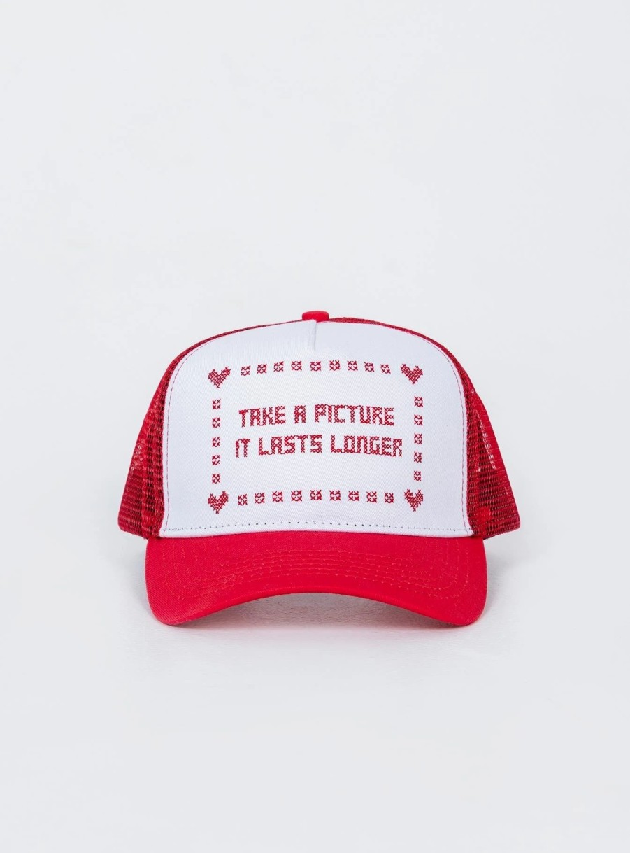 Accessories * | Princess Polly Take A Pic Trucker Hat / White Red