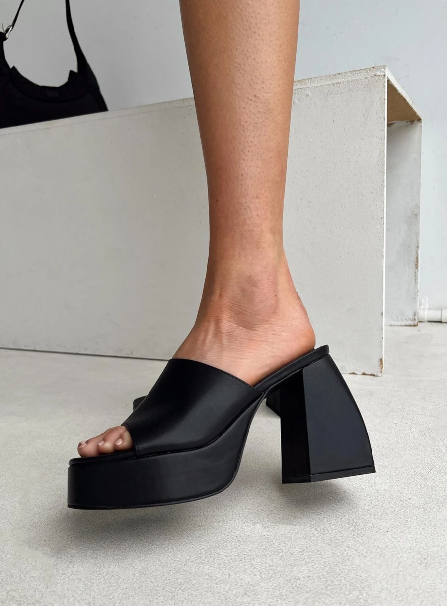 Shoes * | Princess Polly Lower Impact Shapiro Mules Platform Heels Black