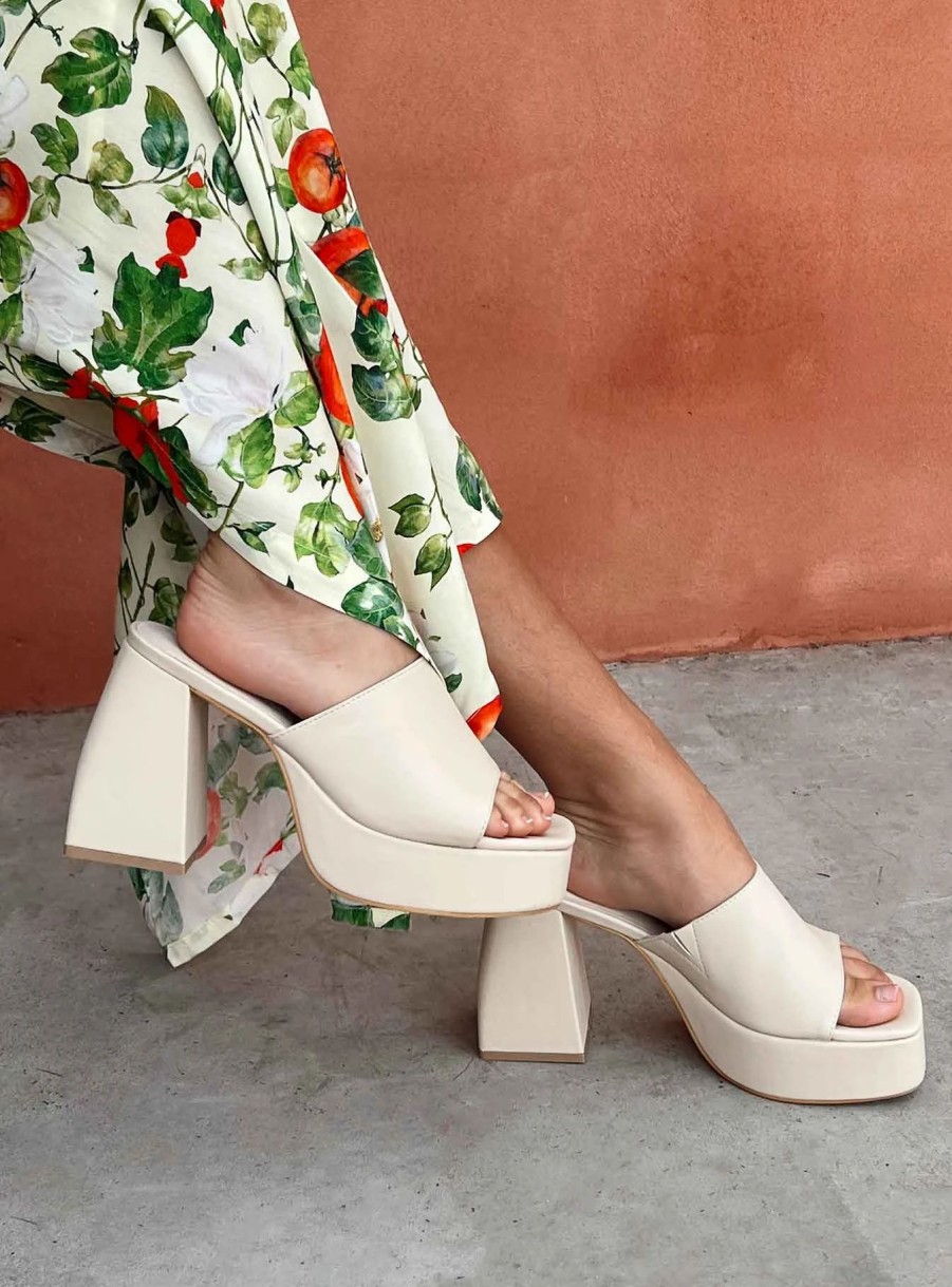 Shoes * | Princess Polly Lower Impact Shapiro Mules Platform Heels Bone Beige