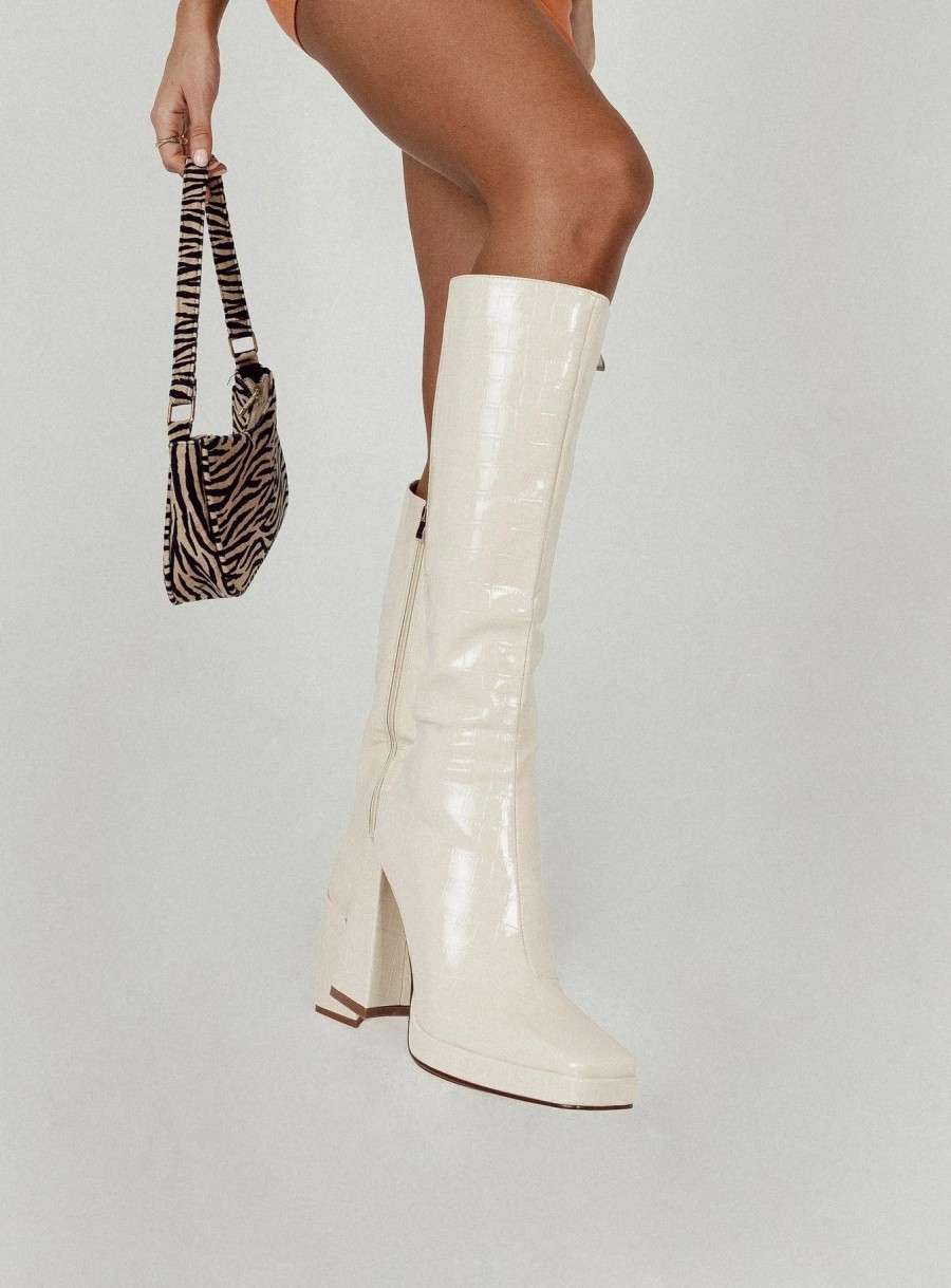 Shoes * | Princess Polly Montgomery Boot Cream Croc