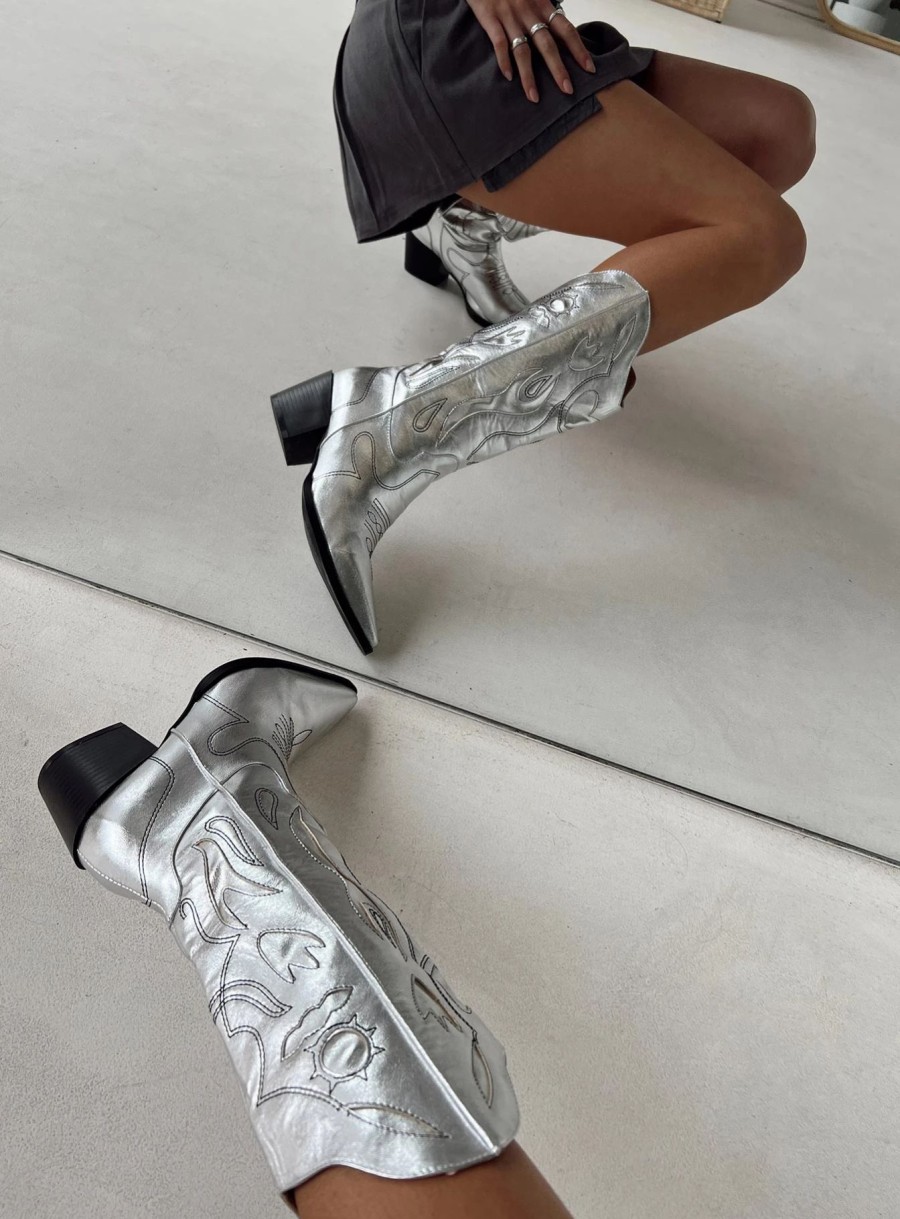 Shoes * | Princess Polly Rosewood Boots Silver