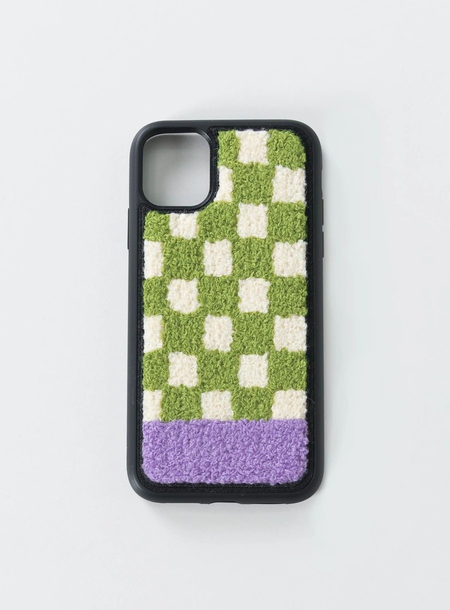 Accessories * | Princess Polly Delano Check Textured Iphone Case Green / White