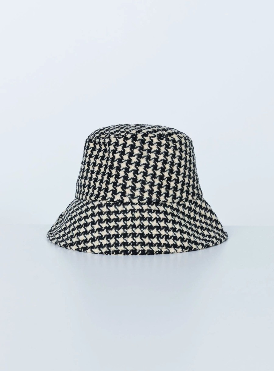 Accessories * | Princess Polly Autumns Day Bucket Hat B&W Houndstooth Black