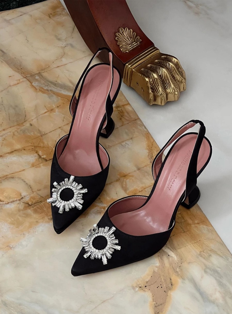 Shoes * | Princess Polly Alena Jewel Slingback Heels Black