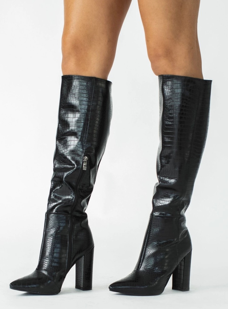 Shoes * | Billini Milla Croc Knee High Boot Black