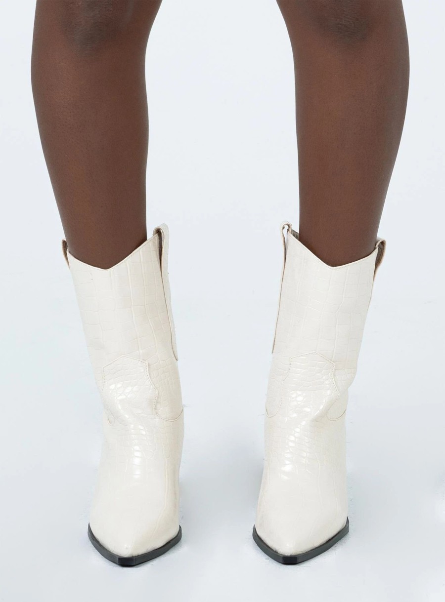 Shoes * | Princess Polly Jenny Croc Cowboy Boots Off White