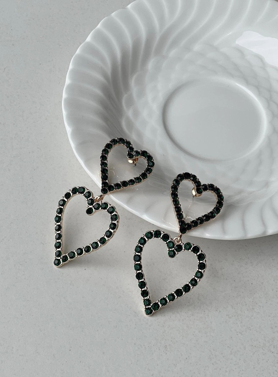 Accessories * | Princess Polly Lower Impact Amore Heart Earrings / Green Gold