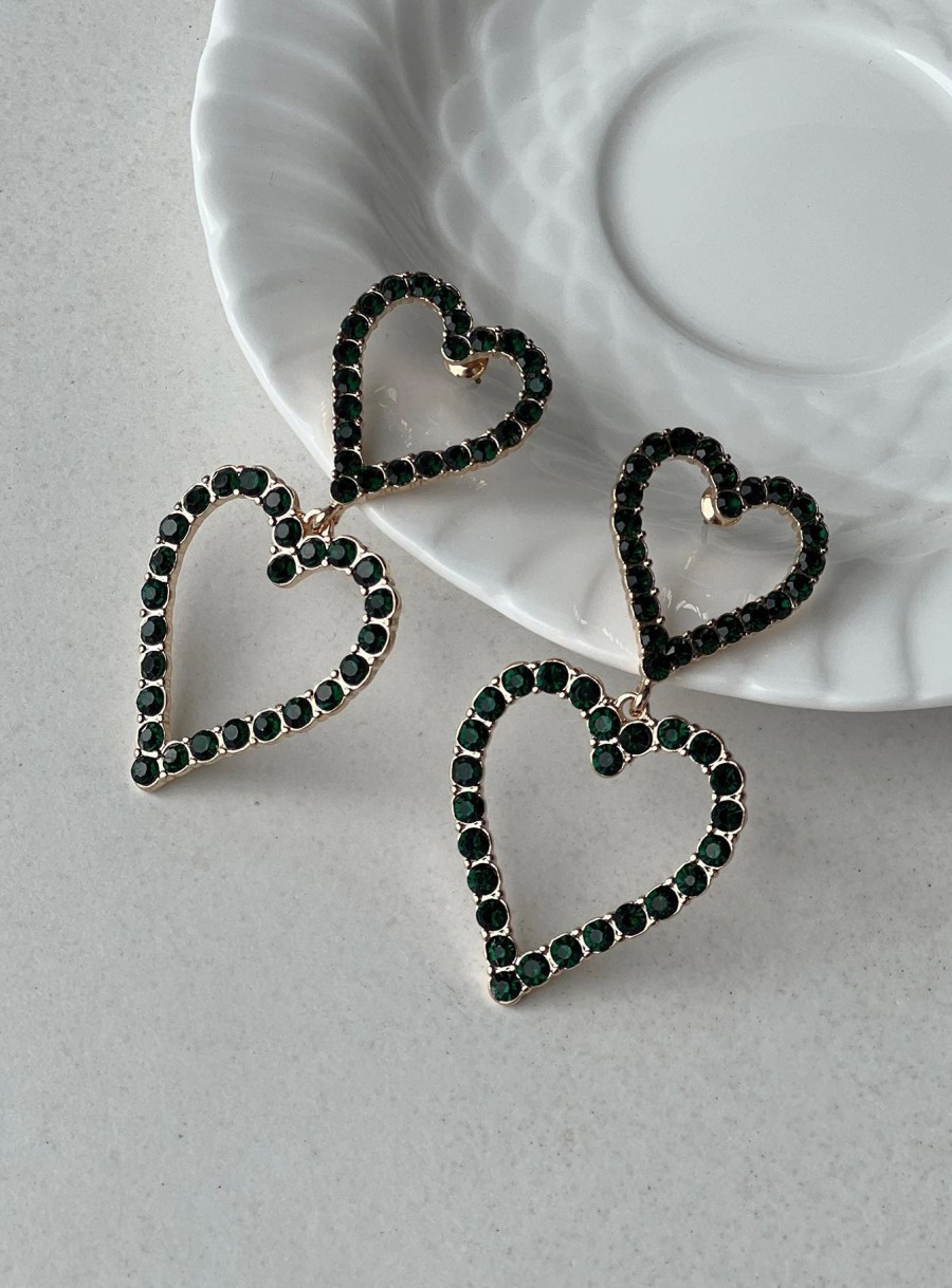 Accessories * | Princess Polly Lower Impact Amore Heart Earrings / Green Gold