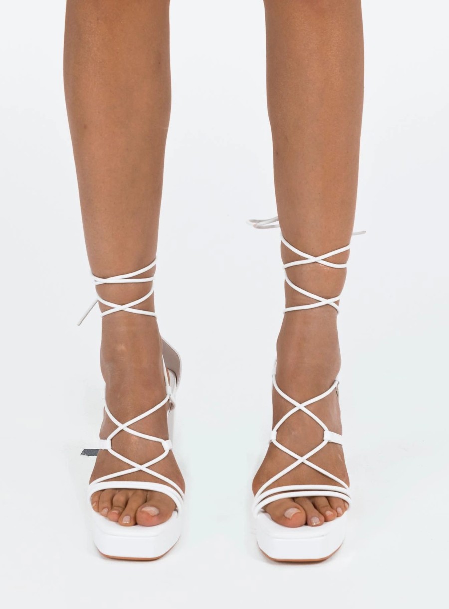 Shoes * | Princess Polly Lower Impact Mallard Strappy Heels White