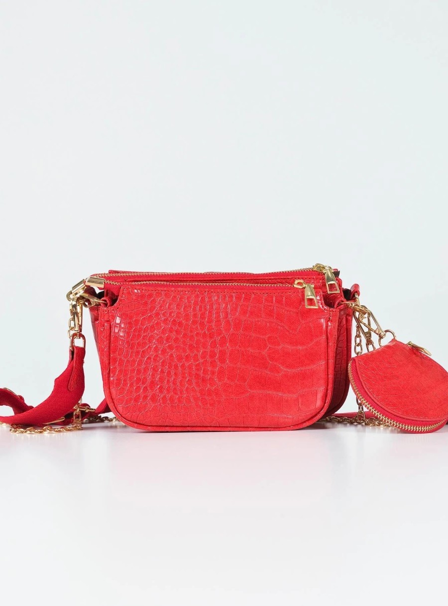 Accessories * | Princess Polly Harvey Croc Multi Pocket Bag Red