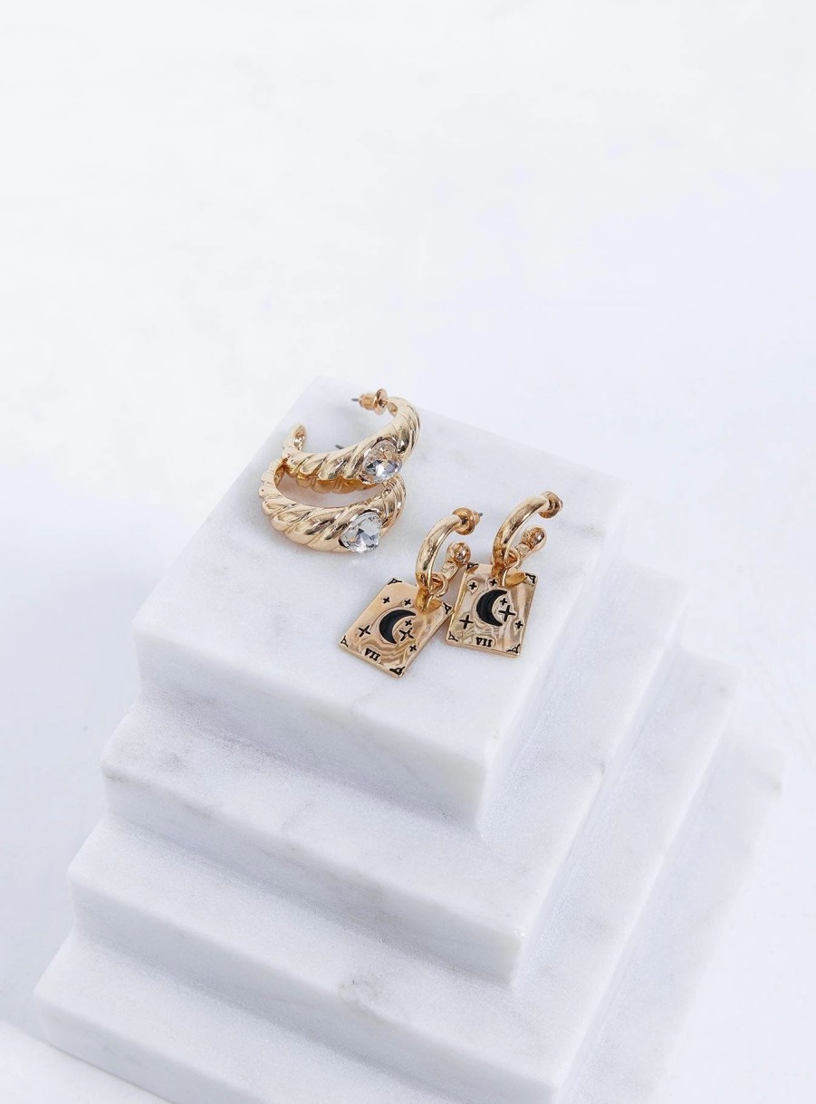 Accessories * | Princess Polly Lower Impact Celestial Moon Earring Set Gold