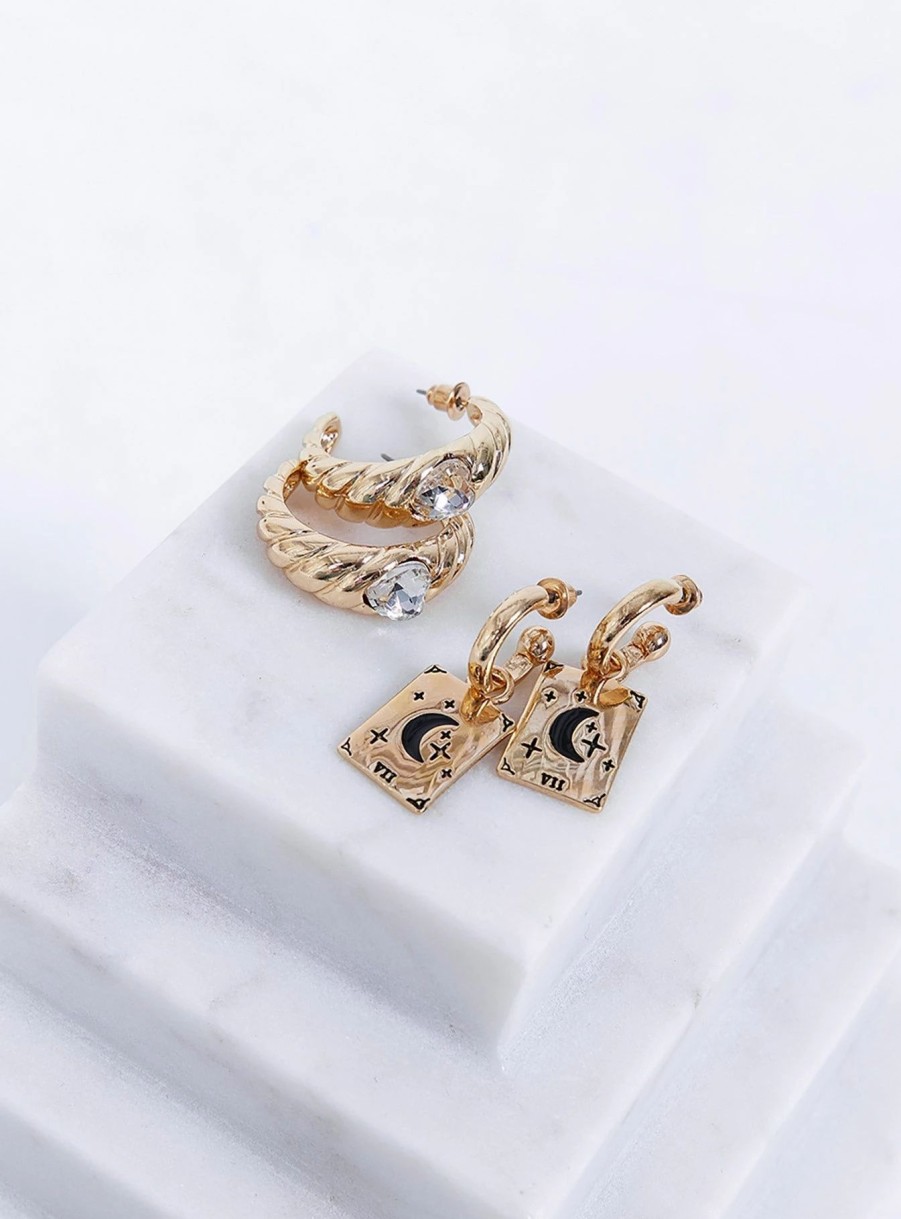 Accessories * | Princess Polly Lower Impact Celestial Moon Earring Set Gold