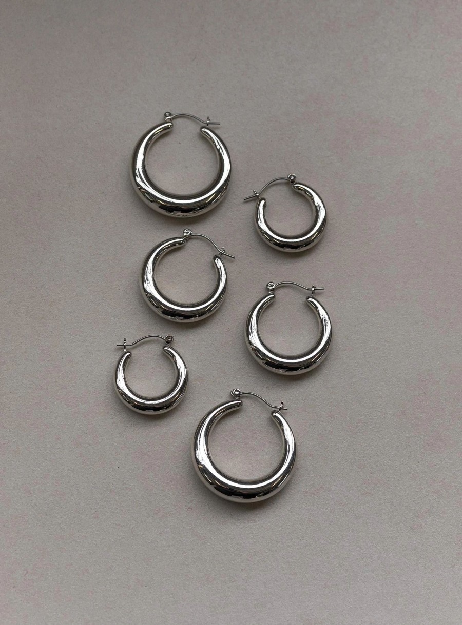 Accessories * | Princess Polly Navedo Hoop Earring Pack Silver