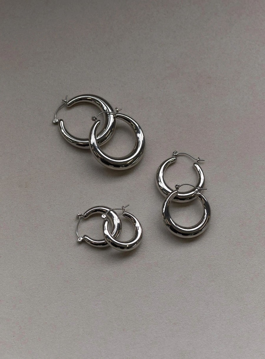 Accessories * | Princess Polly Navedo Hoop Earring Pack Silver