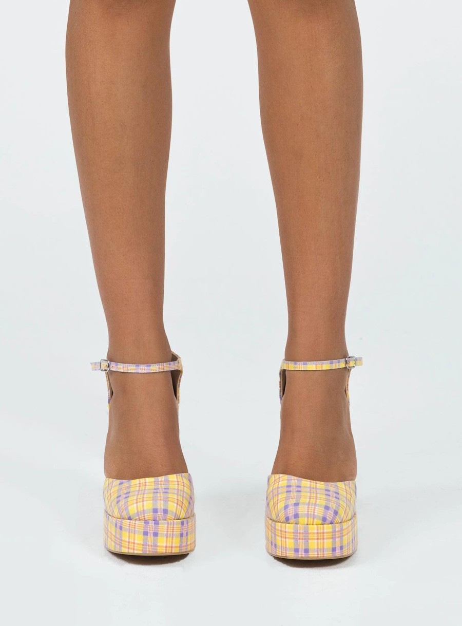 Shoes * | Princess Polly Chabert Platform Heels / Check Yellow