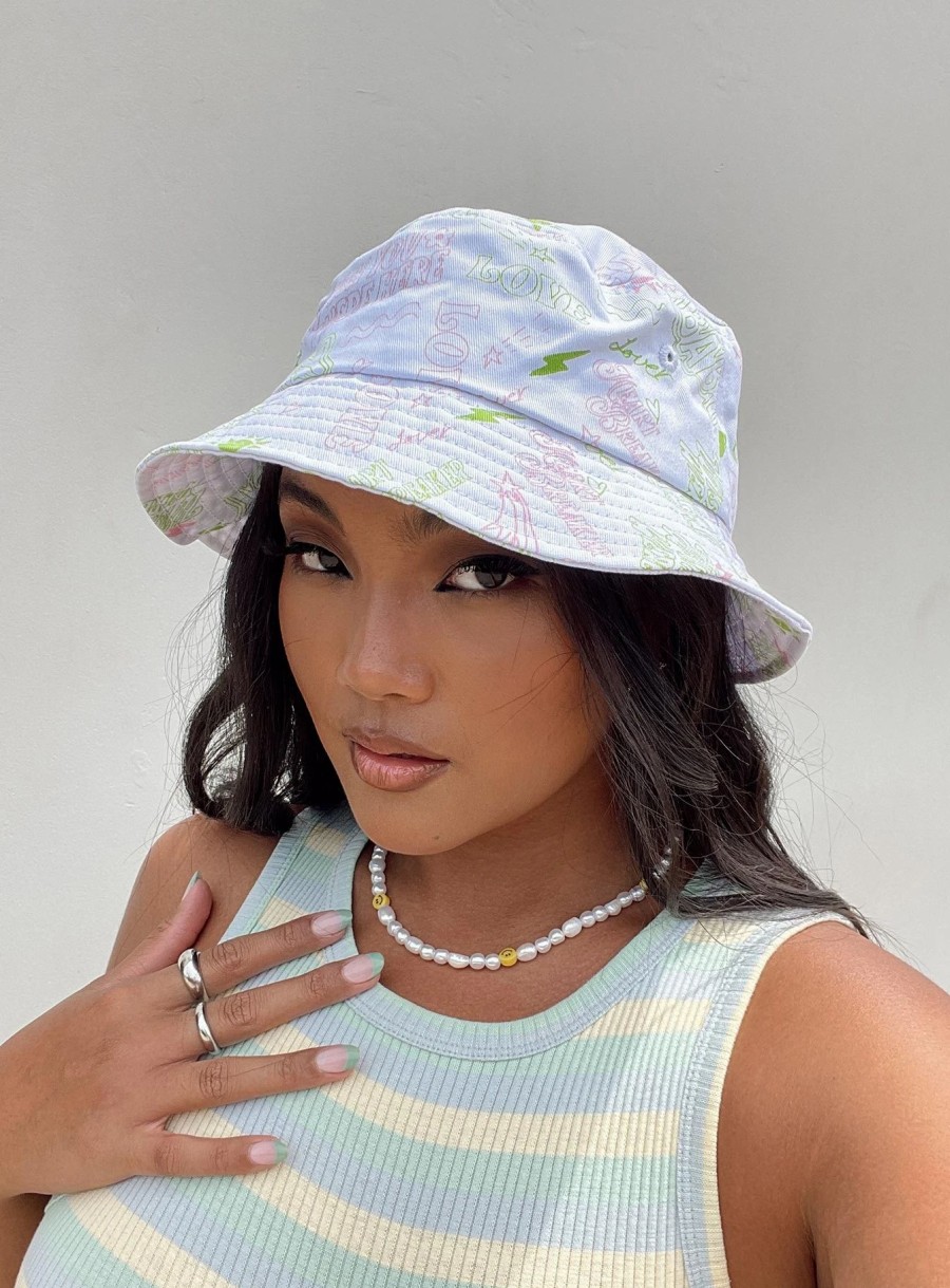 Accessories * | Princess Polly Heart Breaker Bucket Hat / Multi White