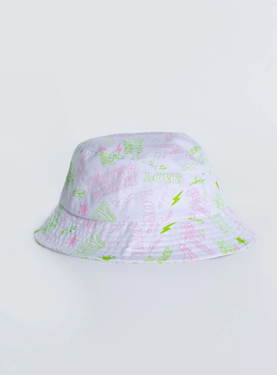 Accessories * | Princess Polly Heart Breaker Bucket Hat / Multi White