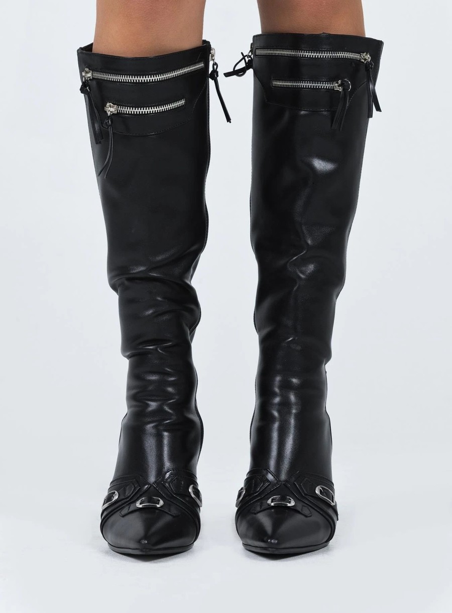 Shoes * | Princess Polly Regal Knee High Boots Black