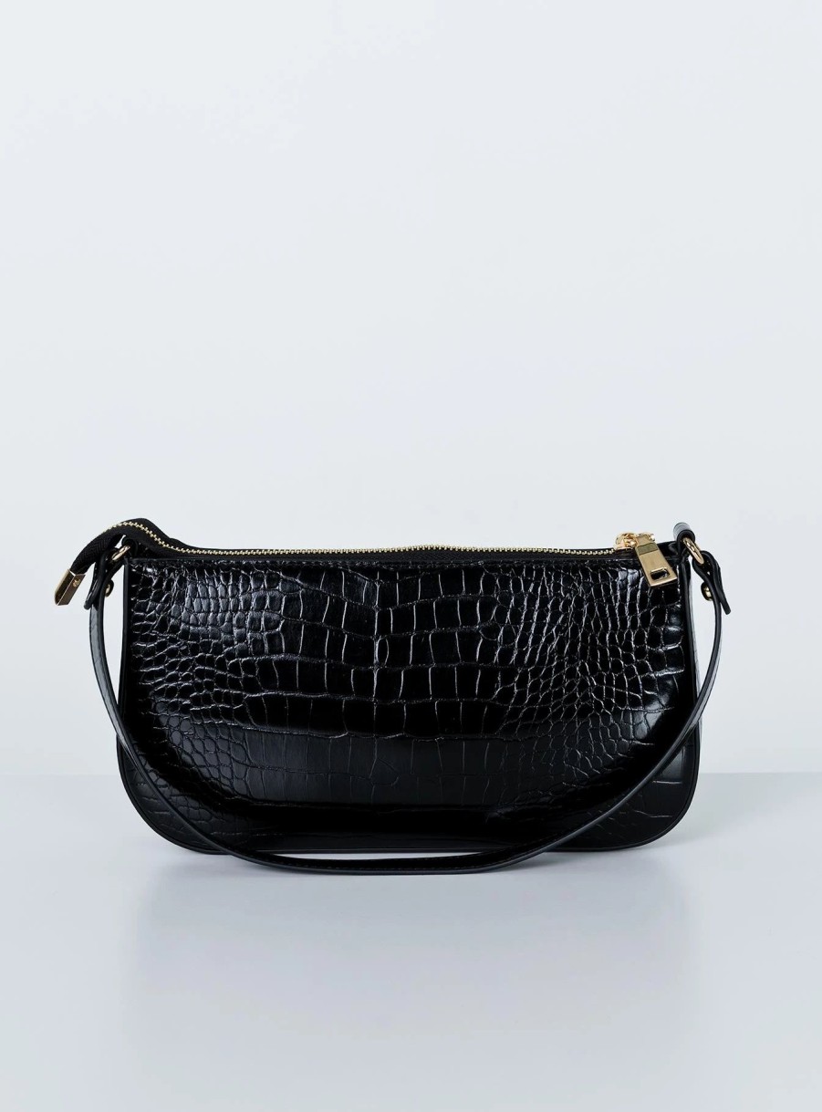 Accessories * | Princess Polly Lower Impact Baguette Bag Black Black Croc