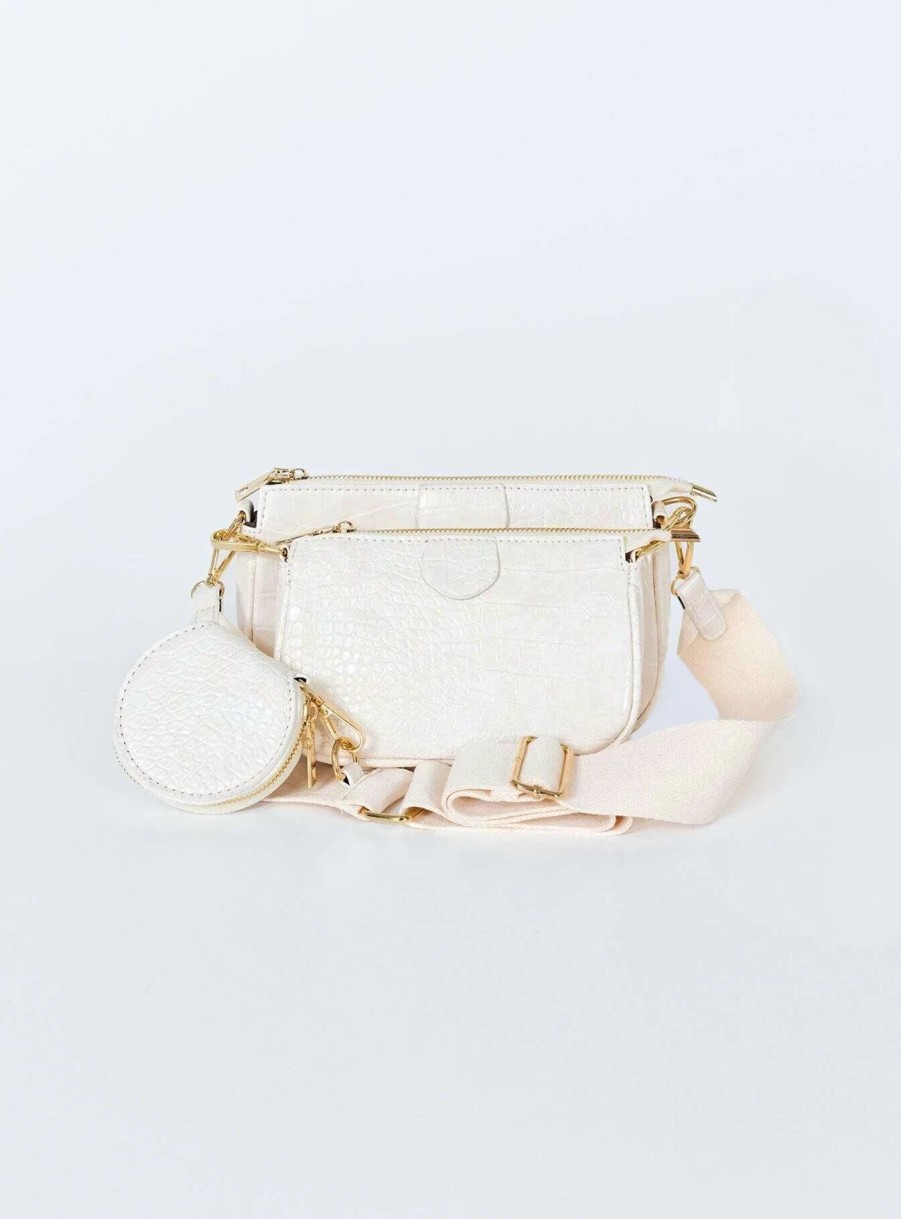 Accessories * | Princess Polly Harvey Croc Multi Pocket Bag White