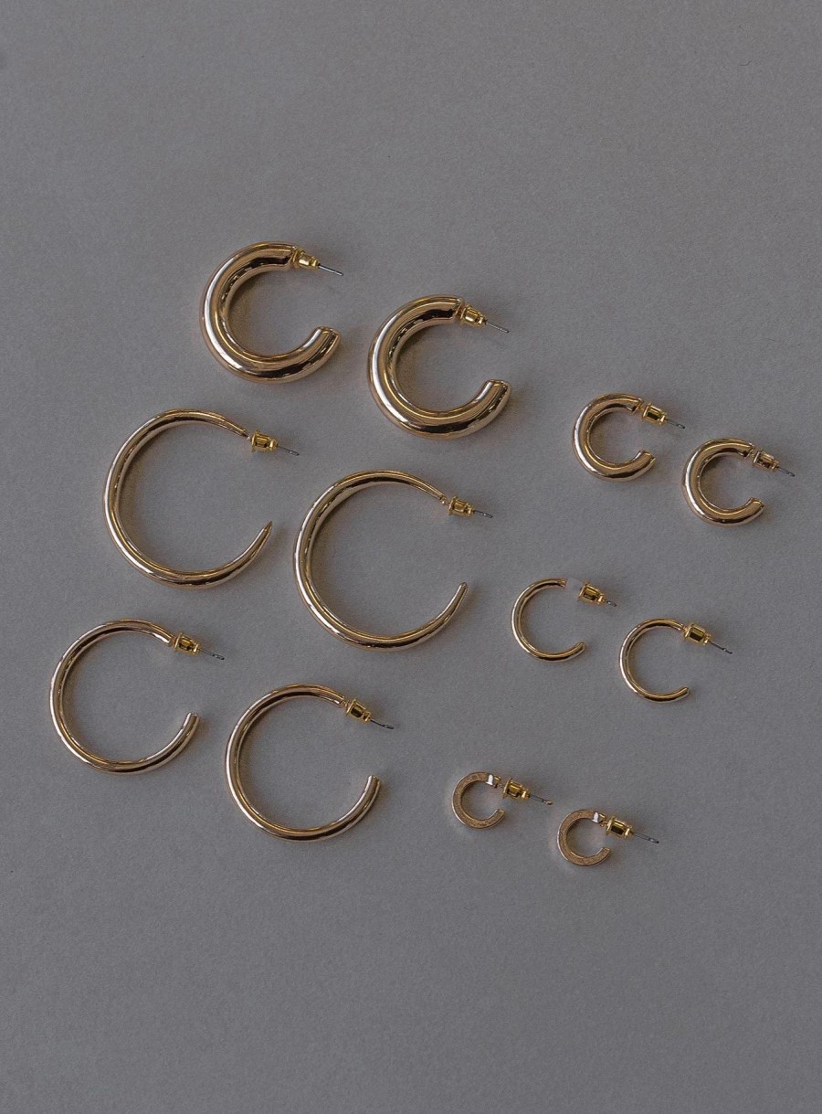 Accessories * | Princess Polly Lower Impact Abbey Rose Hoop Earring Pack Gold