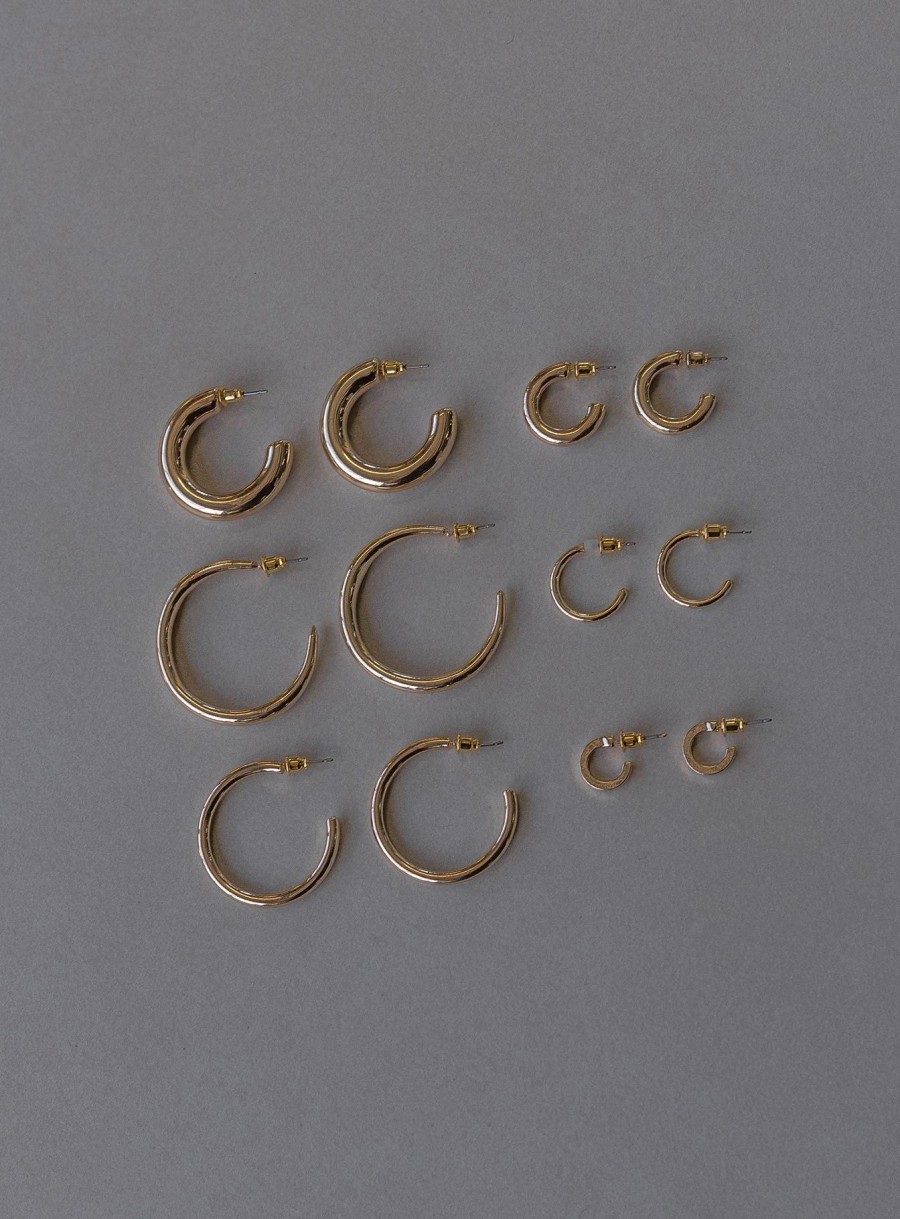 Accessories * | Princess Polly Lower Impact Abbey Rose Hoop Earring Pack Gold