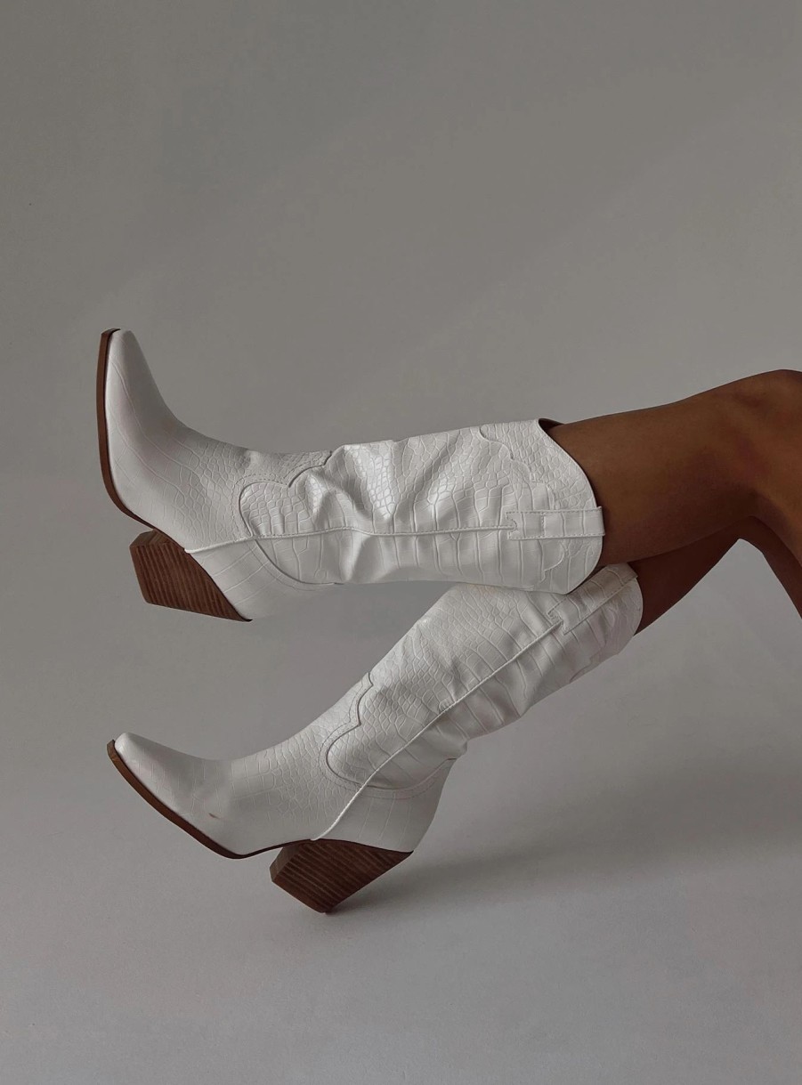 Shoes * | Billini Caela Western Boot Croc White