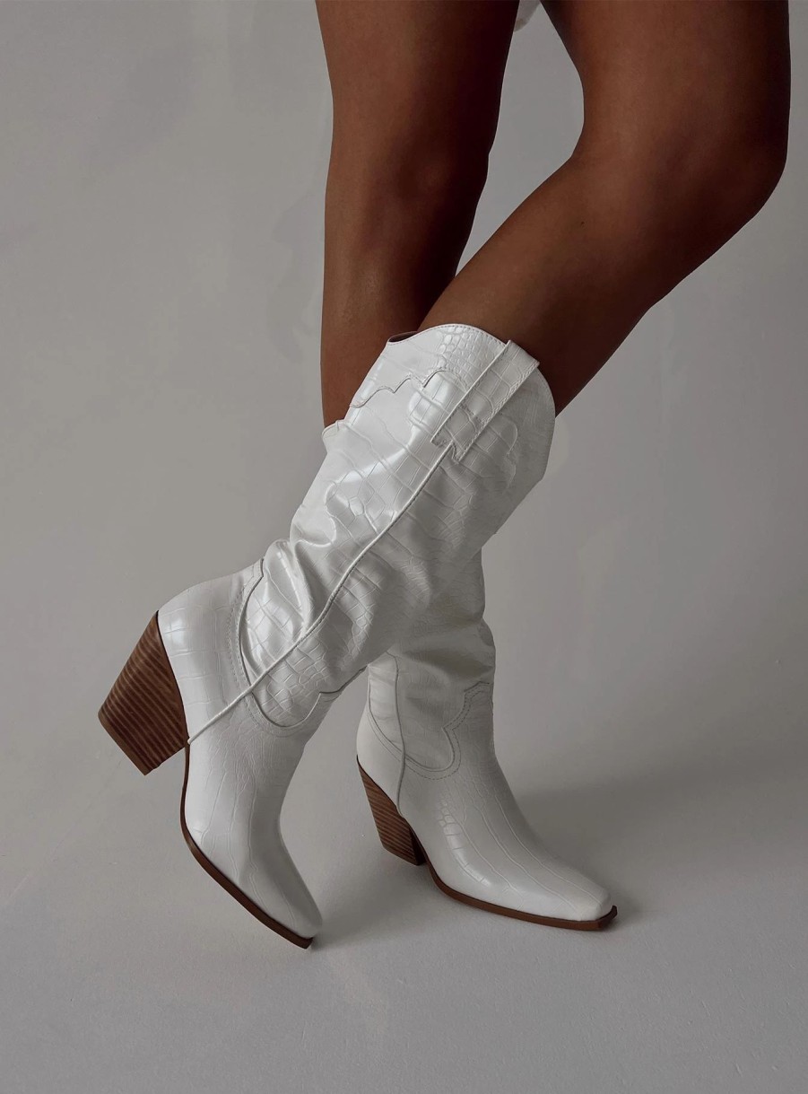 Shoes * | Billini Caela Western Boot Croc White