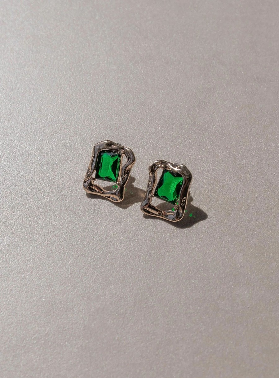 Accessories * | Princess Polly Bauer Earrings / Green Gold