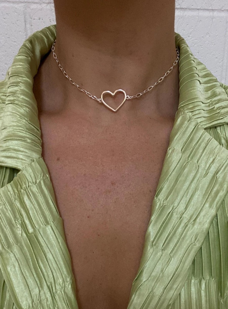 Accessories * | Princess Polly Lower Impact Burley Heart Choker Eco Silver