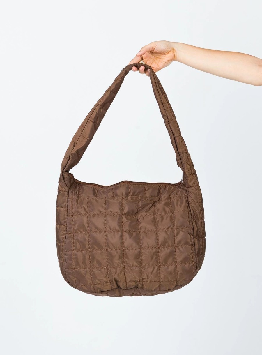 Accessories * | Princess Polly Kinglsey Nylon Quilted Shoulder Bag Brown