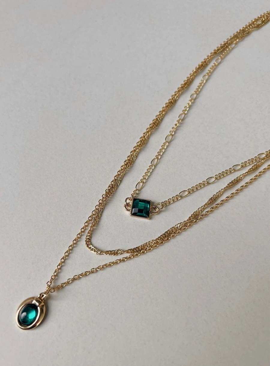 Accessories * | Princess Polly Lower Impact Daya Necklace / Green Gold