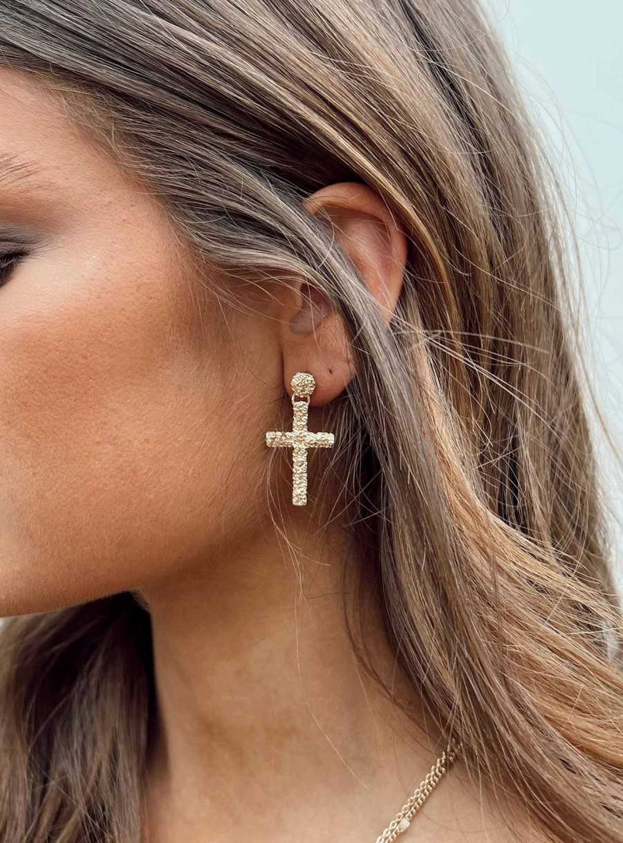 Accessories * | Princess Polly Lower Impact Edwards Cross Earrings Gold