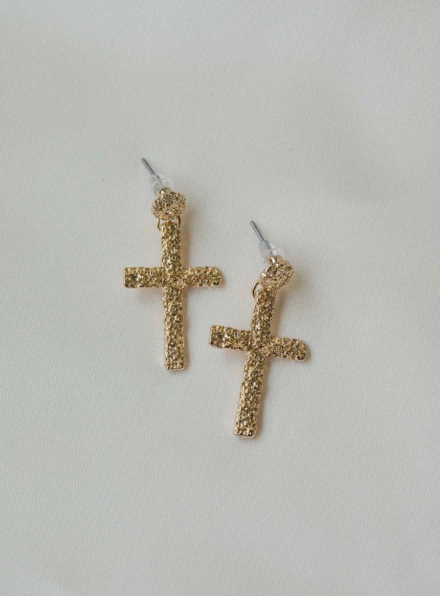 Accessories * | Princess Polly Lower Impact Edwards Cross Earrings Gold